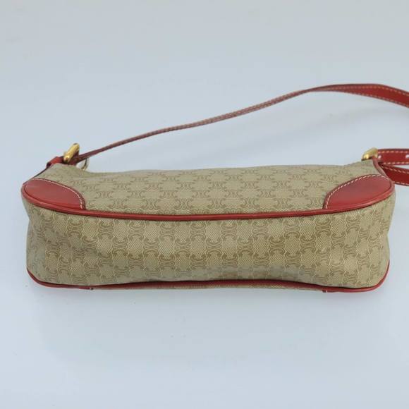 CELINE Macadam Canvas Hand Bag PVC Leather Beige Red Auth 99836 - Picture 5 of 16
